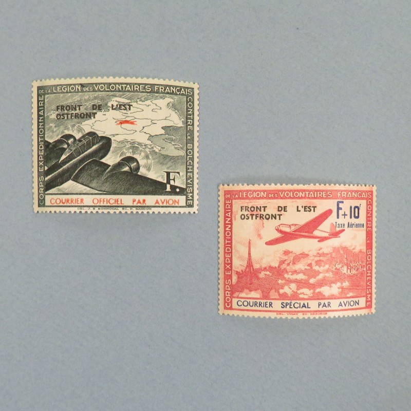 PAIRE DE TIMBRES IIIème REICH LVF LEGION DES VOLONTAIRES FRANCAIS SUR LE FRONT RUSSE AVEC SURCHARGE