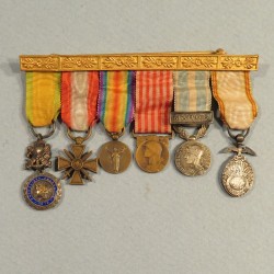 BARRETTE DE 6 REDUCTIONS MEDAILLES MILITAIRES D'UN ANCIEN DE LA PREMIERE GUERRE MAROC LA PAZ