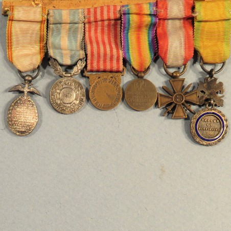 BARRETTE DE 6 REDUCTIONS MEDAILLES MILITAIRES D'UN ANCIEN DE LA PREMIERE GUERRE MAROC LA PAZ