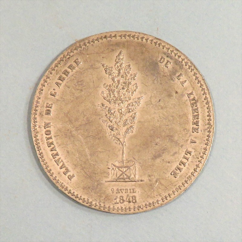 GRANDE MEDAILLE DE LA DEUXIEME REPUBLIQUE 1848 PLANTATION DE L'ARBRE DE LA LIBERTEE A LILLE GENERAL NEGRIER DELESCLUSE PILETTE