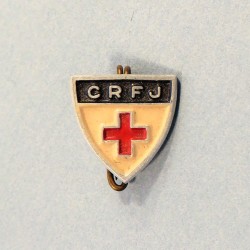 INSIGNE OU BOUTONNIERE PATRIOTIQUE EN ALUMINIUM DE LA CROIX ROUGE FRANCAISE JEUNESSE FAB. A.AUGIS