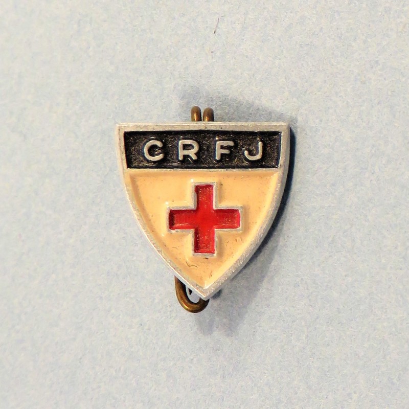 INSIGNE OU BOUTONNIERE PATRIOTIQUE EN ALUMINIUM DE LA CROIX ROUGE FRANCAISE JEUNESSE FAB. A.AUGIS