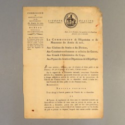 REVOLUTION LETTRE DE L'AN IV (1795) COMMISSION DE L'ORGANISATION ET MOUVEMENT DES ARMEES DE TERRE PAR LE GENERAL L.A. PILLE *