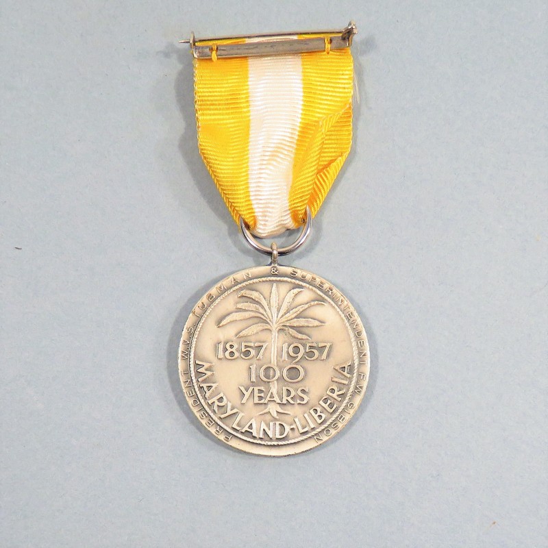 LIBERIA ET MARYLAND MEDAILLE COMMEMORATIVE DU CENTENAIRE DE L'UNION DU MARYLAND ET DU LIBERIA 1857-1957 °