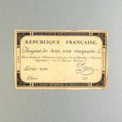 BILLET ASSIGNAT REVOLUTIONNAIRE DE 250 LIVRE AN 2 DE LA REPUBLIQUE N° 211 SERIE 8580 REVOLUTION FRANCAISE