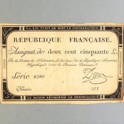 BILLET ASSIGNAT REVOLUTIONNAIRE DE 250 LIVRE AN 2 DE LA REPUBLIQUE N° 211 SERIE 8580 REVOLUTION FRANCAISE