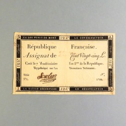 BILLET ASSIGNAT REVOLUTIONNAIRE DE 125 LIVRES AN 2 DE LA REPUBLIQUE N° 1708 SERIE 376 REVOLUTION FRANCAISE