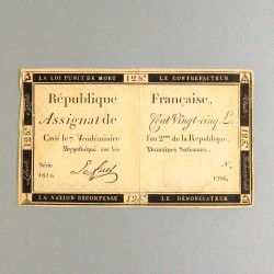 BILLET ASSIGNAT REVOLUTIONNAIRE DE 125 LIVRES AN 2 DE LA REPUBLIQUE N° 1824 SERIE 1296 REVOLUTION FRANCAISE