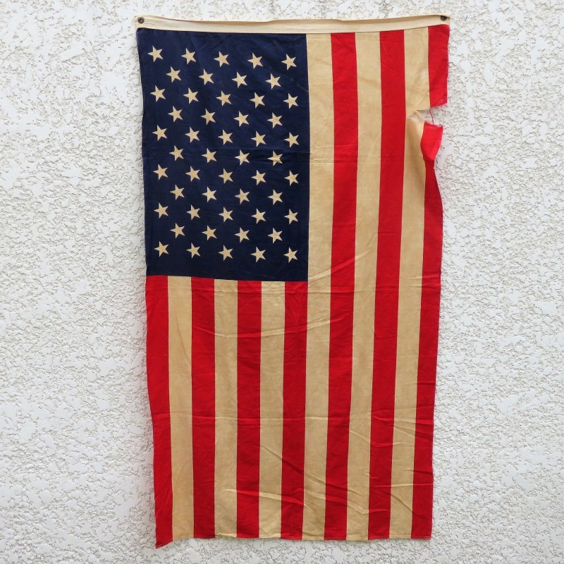 U.S.A. DRAPEAU US FABRICATION DEBUT ANNEES 1960 CONTINENTAL FLAG 3X5 Ft 50 ETOILES IMPRIMEES 86 X 152 cm