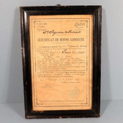 CADRE CERTIFICAT DE BONNE CONDUITE HUSSARD DE 2 ème CLASSE AU 5 ème REGIMENT DE HUSSARD DATE 1907