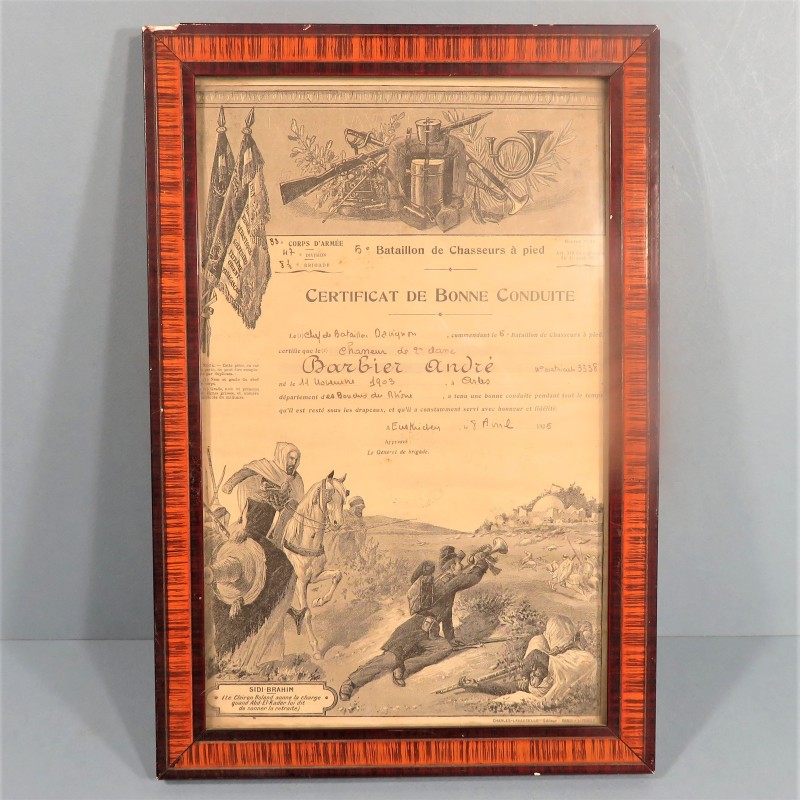 CADRE CERTIFICAT DE BONNE CONDUITE  Au 5 ème BATAILLON DE CHASSEURS A PIED DATE 1925