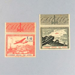 PAIRE DE TIMBRES IIIème REICH LVF LEGION DES VOLONTAIRES FRANCAIS SUR LE FRONT RUSSE POSTE AERIENNE