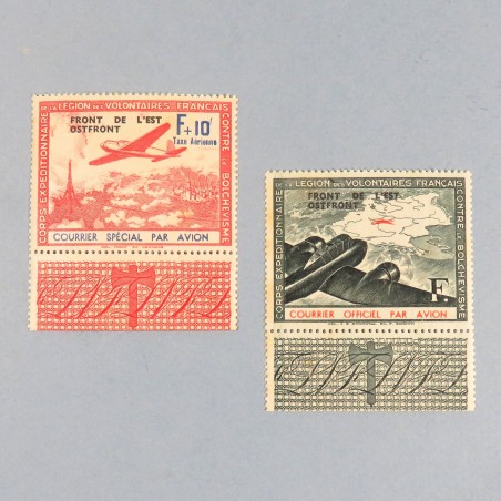 PAIRE DE TIMBRES III ème REICH LVF LEGION DES VOLONTAIRES FRANCAIS SUR LE FRONT RUSSE AVEC SURCHAGE POSTE AERIENNE