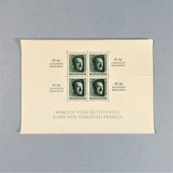 BLOCK FEUILLET DE 4 TIMBRES ALLEMAND III ème REICH ADOLF HITLER 25 RPF NURNBERG 1937 JOUR DU PARTI