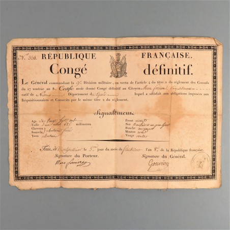 ARCHIVE EMPIRE FAMILLE FERRIERE PERE CONGE SIGNE DU GENERAL GOUVION ET FILS GARDE NATIONAL 1830 A 1852