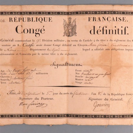 ARCHIVE EMPIRE FAMILLE FERRIERE PERE CONGE SIGNE DU GENERAL GOUVION ET FILS GARDE NATIONAL 1830 A 1852