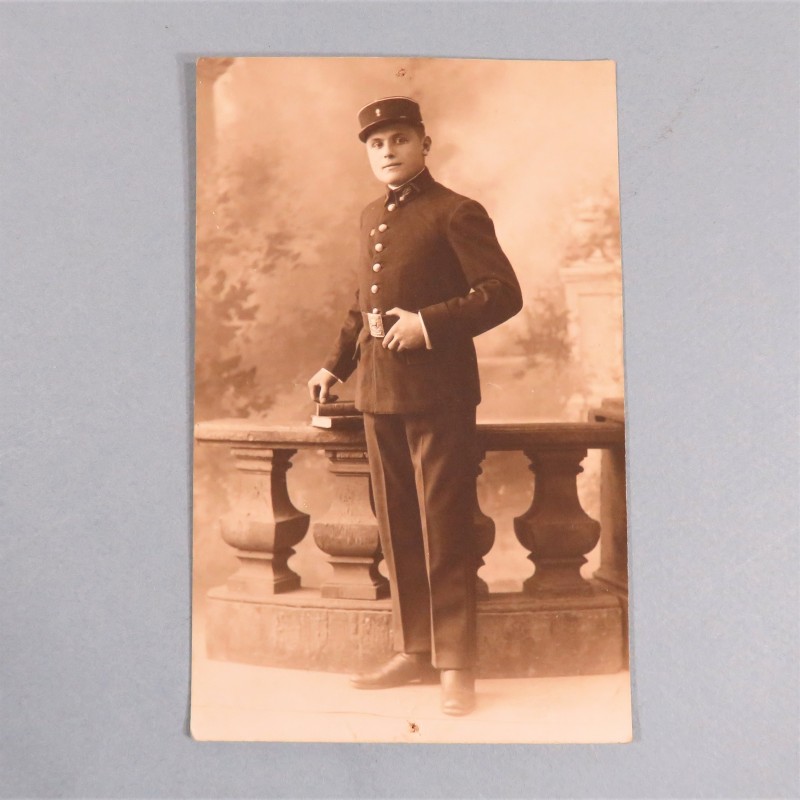 PHOTO CPA D'UN SAPEUR POMPIER DU REGIMENT DES SAPEURS-POMPIERS DE PARIS PHOTO DEDICACEE ANNEES 1920 CARTE POSTAL