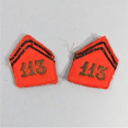 PATTES DE COL POUR TENUE 1939 D'OFFICIER DU 113 ème REGIMENT D'ARTILLERIE D'ARTILLERIE LOURDE CAMPAGNE 1939 1940