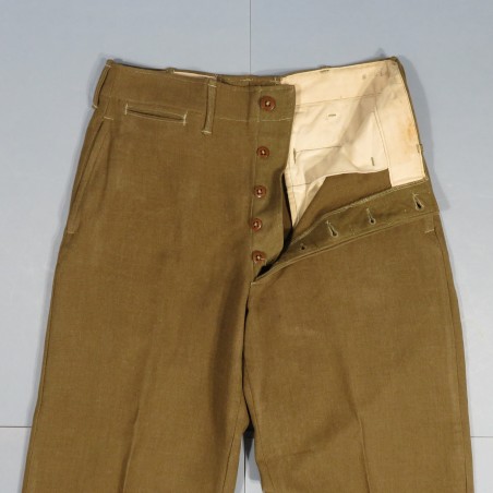 PANTALON US TROUPE MOUTARDE MODELE 1937 ETIQUETTE DATEE 1940 TAILLE 82 cm UNIFORME GI DEBARQUEMENT