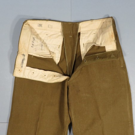 PANTALON US TROUPE MOUTARDE MODELE 1937 ETIQUETTE DATEE 1940 TAILLE 82 cm UNIFORME GI DEBARQUEMENT