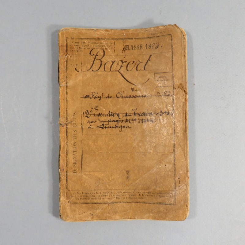 LIVRET DE BAZERT MARTIAL MARECHAL DES LOGIS AU 10 ème REGT DE CHASSEUR CLASSE 1883 ET 12 ème ESC DU TRAIN DES EQUIPAGES