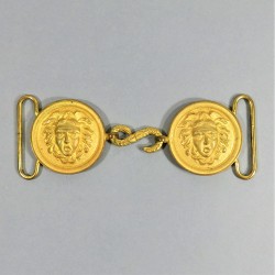 BOUCLES DOREES A TETE DE GORGONE MODELE 1920-1931 POUR CEINTURON DE GRANDE TENUE D'OFFICIER VIEILLES TETES