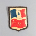 INSIGNE TISSU PATRIOTIQUE FRANCO RUSSE CARTON IMPRIME SUR FEUTRE FABRICATION LIBERATION 1945 FORCES FRANCAISES LIBRES FFL