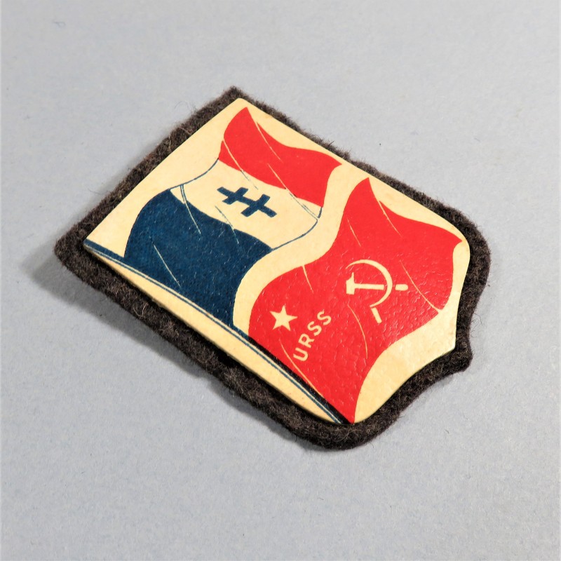INSIGNE TISSU PATRIOTIQUE FRANCO RUSSE CARTON IMPRIME SUR FEUTRE FABRICATION LIBERATION 1945 FORCES FRANCAISES LIBRES FFL