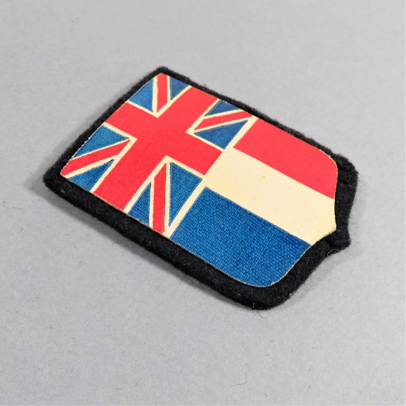 INSIGNE TISSU PATRIOTIQUE ANGLO FRANCAIS CARTON IMPRIME SUR FEUTRE FABRICATION LIBERATION 1945 FORCES FRANCAISES LIBRES FFL