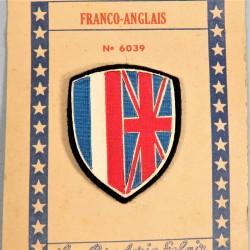 INSIGNE TISSU PATRIOTIQUE FRANCO ANGLAIS CARTON IMPRIME SUR FEUTRE FABRICATION MONBLASON LIBERATION 1945 FRANCE LIBRE FFL