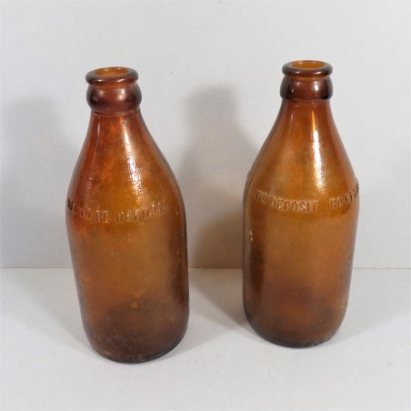 LOT DE 2 BOUTEILLES DE BIERES US WW2 VERRE MARRON ANNEES 1940 1950