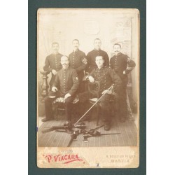 PHOTO D'UN GROUPE DE SOLDATS ET SAPEURS DU 163 ème REGIMENT D'INFANTERIE DE LIGNE ET UN ARTILLEUR DU 38 ème D'ARTILLERIE