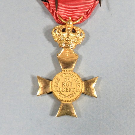 BELGIQUE MEDAILLE OU CROIX DES VETERANTS DU ROI ALBERT Ier 1909-1934 GUERRE 1914-1918