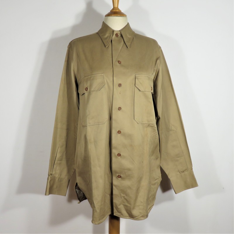 CHEMISE AMERICAINE US OFFICIER MODELE BEIGE 1941 TRES BON ETAT TAILLE US 14.1/2 34 MILITARIA WW2