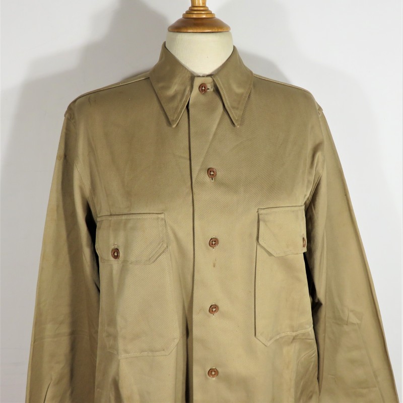 CHEMISE AMERICAINE US OFFICIER MODELE BEIGE 1941 TRES BON ETAT TAILLE US 14.1/2 34 MILITARIA WW2