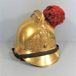 CASQUE DES SAPEURS-POMPIERS DE LA VILLE DE LUC EN DIOIS MODELE 1885 1895 COMPLET AVEC PLUMET ROUGE