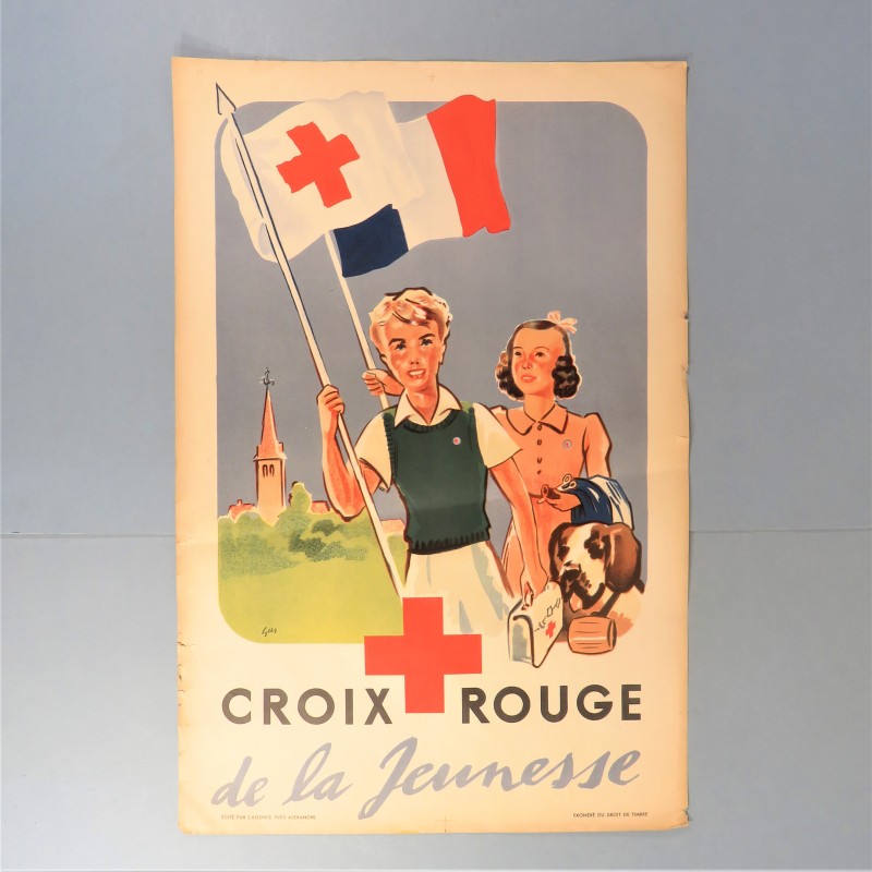 AFFICHE DE LA CROIX ROUGE DE LA JEUNESSE 1940 1950 ILLUSTRATEUR GUS FORMAT 60 X 40 cm