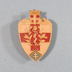 INSIGNE MILITAIRE SERVICE DE SANTE 27 ème BATAILLON MEDICAL MONTS CREME FAB. A.AUGIS LYON ALUMINIUM PEINT