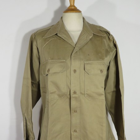 CHEMISE AMERICAINE US OFFICIER MODELE BEIGE 1941 TAILLE US 15.1/4 33 ARMEE FRANCAISE INDOCHINE DATEE 1946