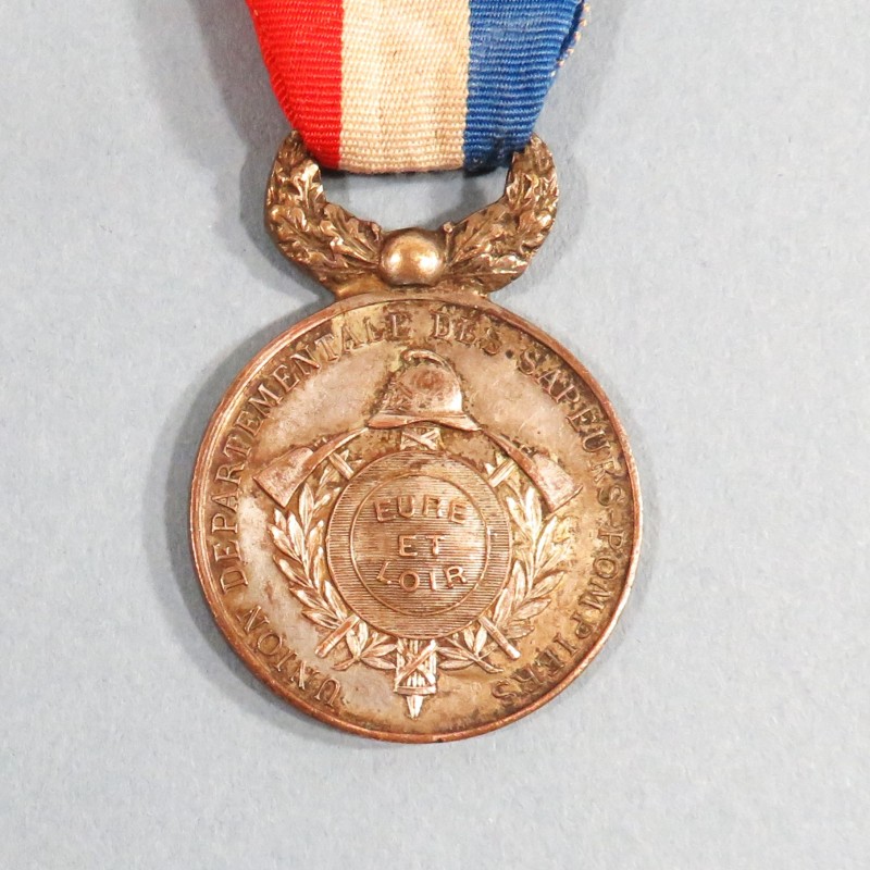 MEDAILLE DE L'UNION DEPARTEMENTALE DES SAPEURS POMPIERS D'EURE ET LOIRE BRONZE ARGENTE VERS 1900