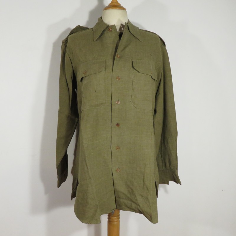 CHEMISE AMERICAINE US TROUPE MODELE 1937 AVEC RABAT ANTIGAZ FRANCISEE INDOCHINE AVEC RAJOUT D'EPAULETTES