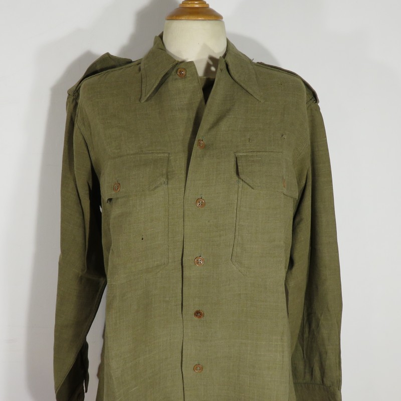CHEMISE AMERICAINE US TROUPE MODELE 1937 AVEC RABAT ANTIGAZ FRANCISEE INDOCHINE AVEC RAJOUT D'EPAULETTES