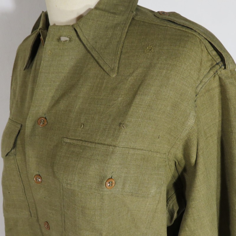 CHEMISE AMERICAINE US TROUPE MODELE 1937 AVEC RABAT ANTIGAZ FRANCISEE INDOCHINE AVEC RAJOUT D'EPAULETTES