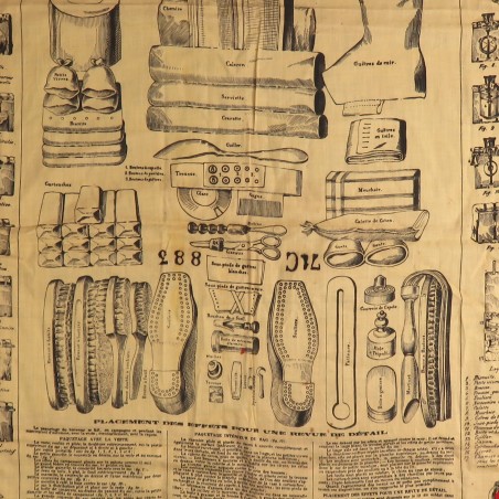 MOUCHOIR D'INSTRUCTION MILITAIRE N° 8 PLACEMENT DES EFFETS POUR LES REVUES DE DETAIL DANS LES CHAMBRES 1884