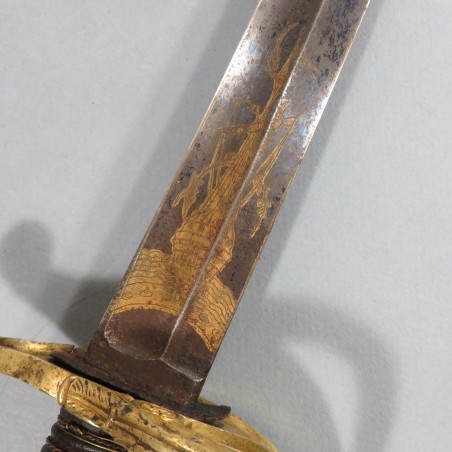 SABRE D'OFFICIER D'INFANTERIE MODELE 1821 LAME DECOREE DE LA GARDE NATIONALE DE PARIS 27 28 29 JUILLET 1830