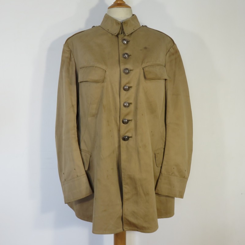 VAREUSE VESTE OFFICIER MODELE 1920 CHASSEURS ALPINS OU A PIED COULEUR BEIGE EN GABARDINE COL SAXE