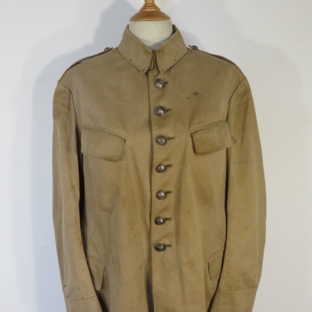 VAREUSE VESTE OFFICIER MODELE 1920 CHASSEURS ALPINS OU A PIED COULEUR BEIGE EN GABARDINE COL SAXE