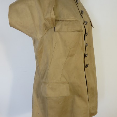 VAREUSE VESTE OFFICIER MODELE 1920 CHASSEURS ALPINS OU A PIED COULEUR BEIGE EN GABARDINE COL SAXE