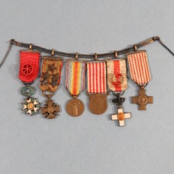 FRANCE CHAINE OU BARRETTE DE 6 REDUCTIONS ANCIEN OFFICIER 1914 1918 CROIX DE GUERRE AVEC CITATIONS MERITE MILITAIRE ESPAGNOLE °