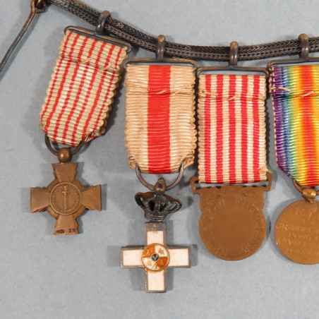 FRANCE CHAINE OU BARRETTE DE 6 REDUCTIONS ANCIEN OFFICIER 1914 1918 CROIX DE GUERRE AVEC CITATIONS MERITE MILITAIRE ESPAGNOLE °